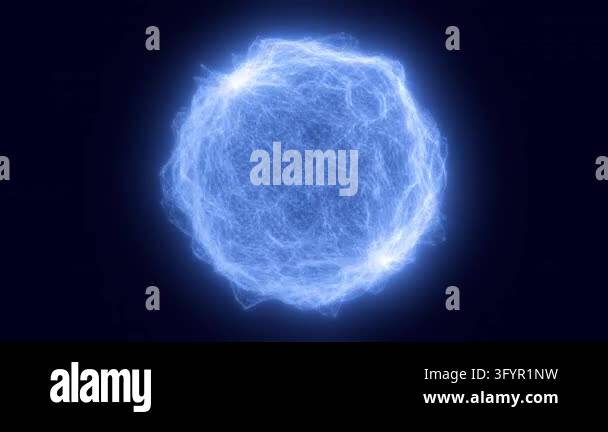 Glowing blue wireframe sphere made of network connections and nodes ...