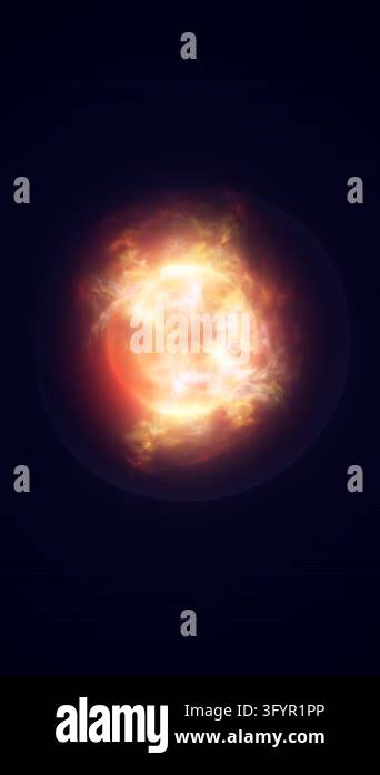 Lighting Design Animation Glowing energy sphere pulses against dark blue background, its fiery ...