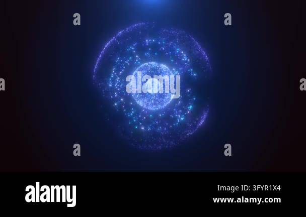 Abstract round blue sphere glowing energy magic molecule with atoms ...