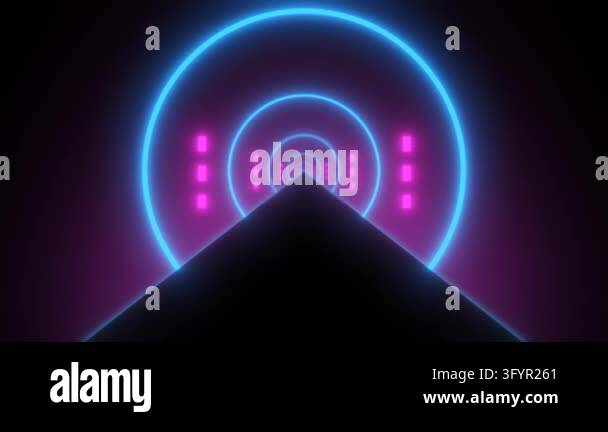 Abstract glowing neon retro tunnel round bright shiny multicolored ...