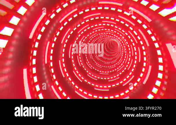 Abstract futuristic red hi-tech tunnel from energy circles and magic ...