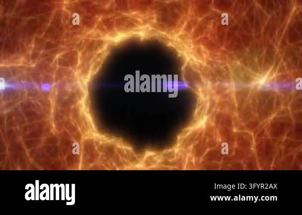 Orange glowing portal with polygon network and purple lens flare ...
