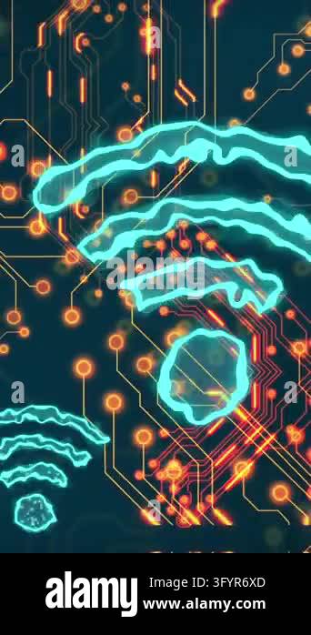 Animation of computer circuit board with data processing and digital ...