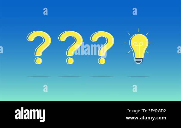 Question Thinking Background Yellow question marks float against blue gradient background. Glowing ...