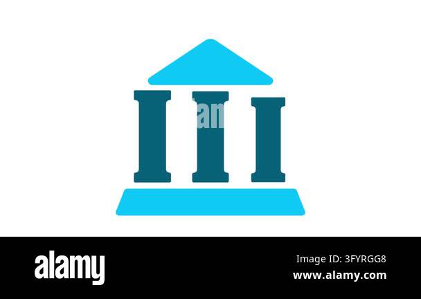 Simple bank building icon in blue tones. Clean lines show pillars and ...