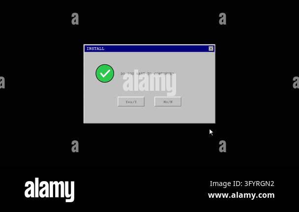 A nostalgic retro software installation dialog box on a black screen ...