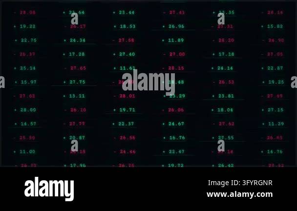 Financial market display showing changing stock numbers with red and ...