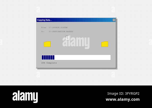 A vintage style user interface window showing a data transfer process ...