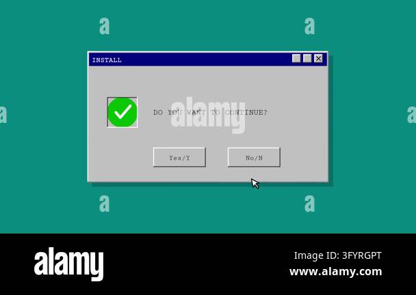 A vintage 90s style computer operating system installation pop up ...