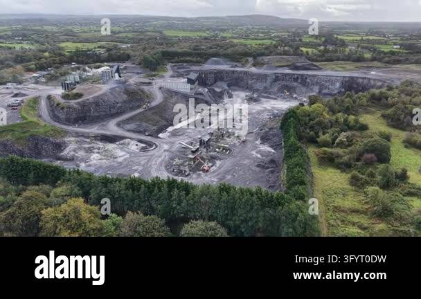 Aerial drone view of Gortnafolla quarry with aggregate processing ...