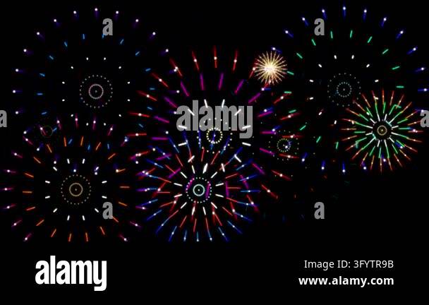 Colorful fireworks bursting with bright light patterns animation for ...