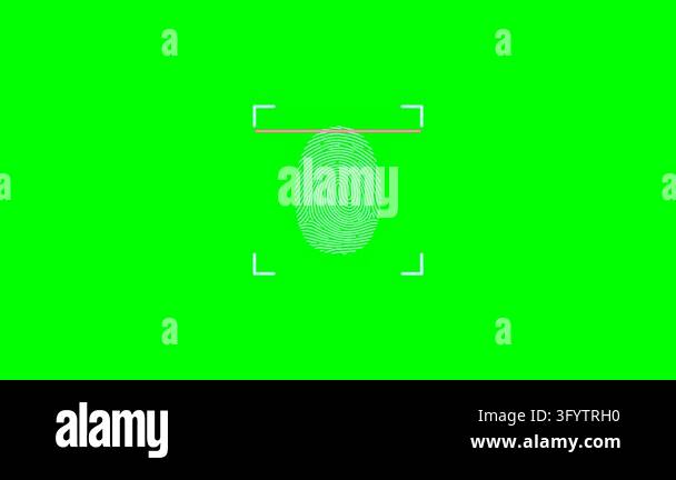 Digital biometric fingerprint scanner interface with green background ...