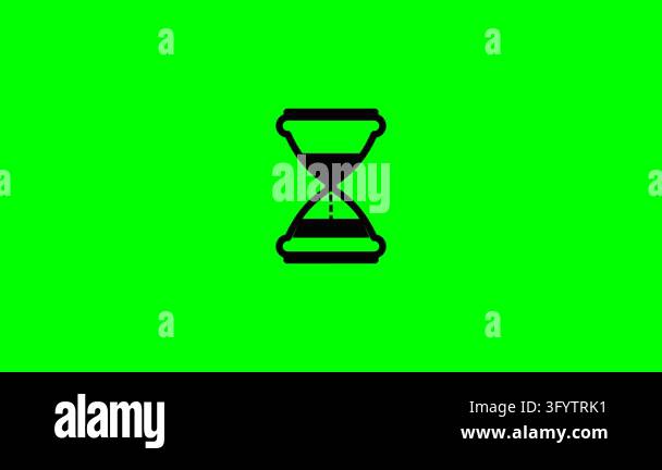 Black hourglass icon symbol against a vibrant solid green background ...