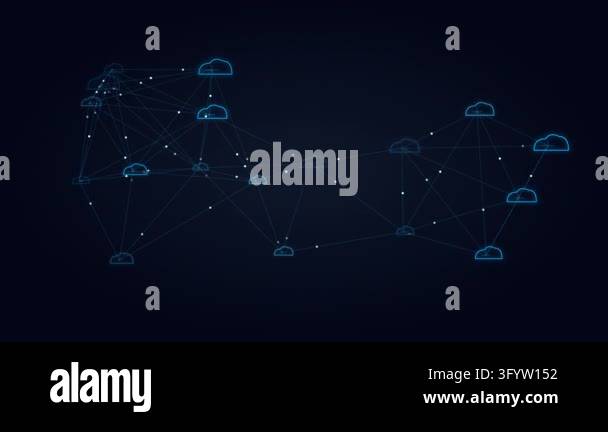 Network Problem Image Background Cloud computing nodes and data packets moving in blue digital network ...