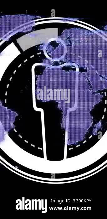 Animation of media icon and world map on black background. Business ...