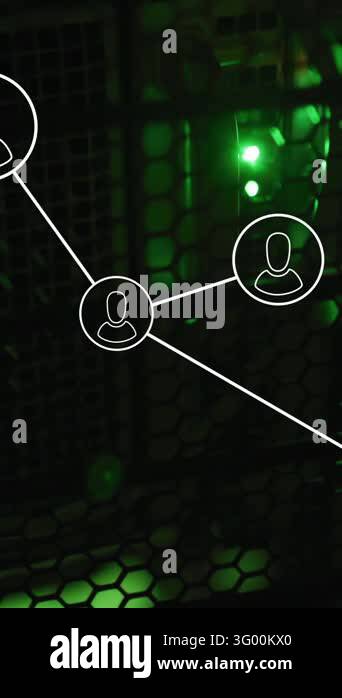 Animation of network of connections with icons and data processing over ...
