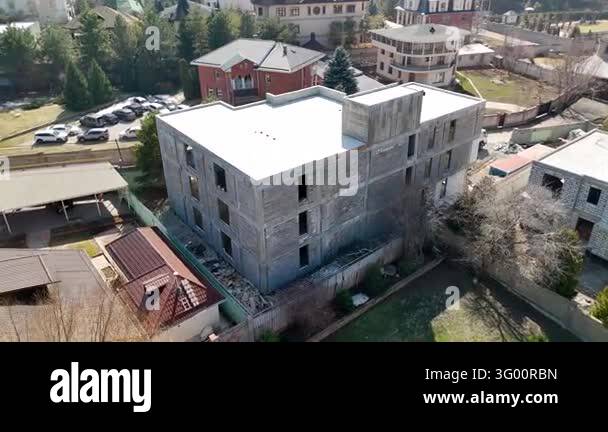 Unfinished Residential Building Construction Site Aerial Orbit Drone ...