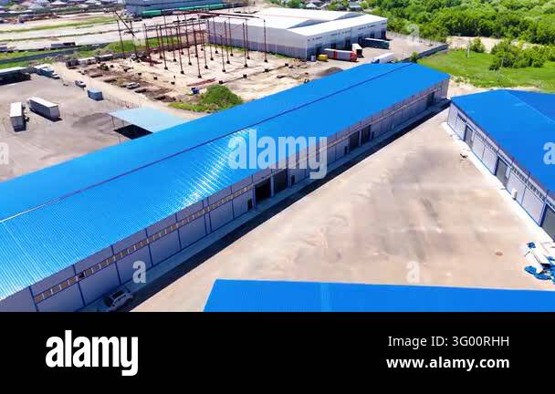 Warehouse Roof Flyover and Industrial Construction Framework Close ...