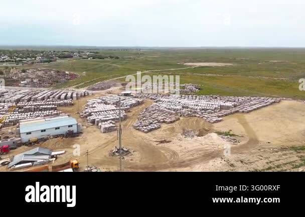 Stacking Cargo Signage Massive Outdoor Storage Yard with Rows of Stacked Masonry Blocks Drone ...