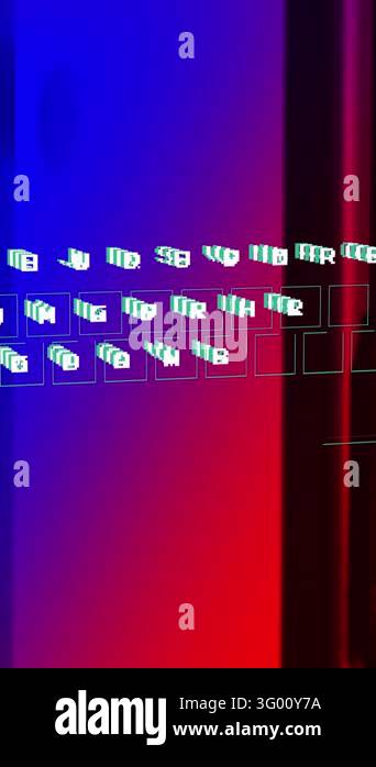 Animation of virtual keyboard against computer server room. Computer ...
