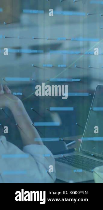 Animation of graphs and financial data over woman having video call on ...