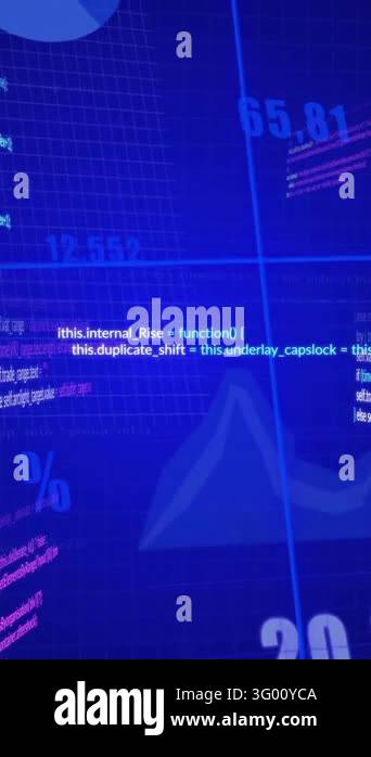 Computer code and data visualization animation over blue digital ...