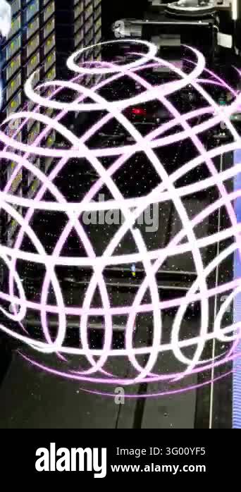 Network Datad Animation of waves and globe moving over servers. Global network, data ...