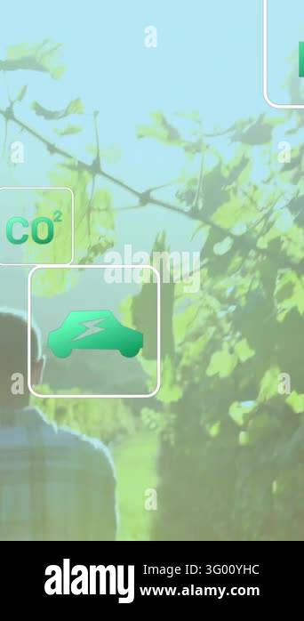 Animation of digital eco and green energy icons over people holding ...