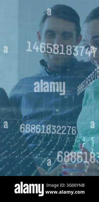 Technological Numbers Multiple changing numbers and data processing against digital wave on ...