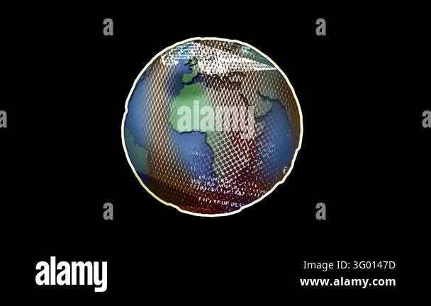 Motion graphics animation of a stylized globe earth in a retro papercut ...