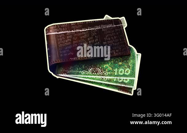 Motion graphics animation of a leather wallet with abstract money ...