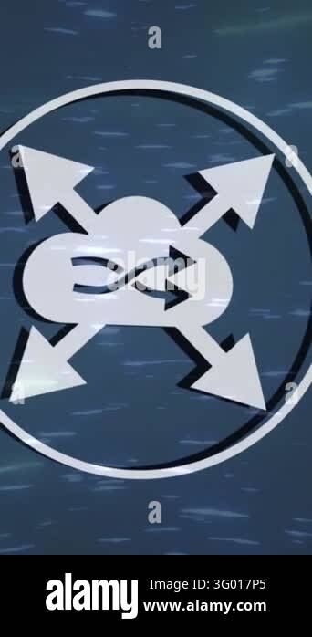 Animation of flowchart of icons over circular abstract pattern and lens ...