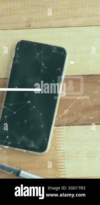 Animation of network of digital icons against digital tablet, laptop ...