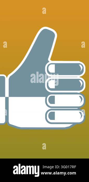 Animation of like icon against copy space on yellow and green gradient ...