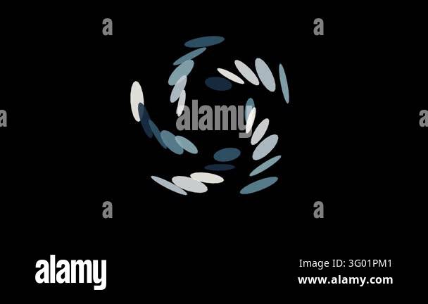 Seamless loop animation of glowing blue and oval shapes rotating in a ...