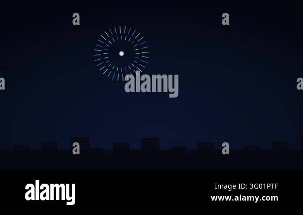 Clean flat design animated graphic featuring minimalist fireworks ...