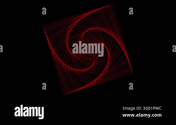Hypnotic red geometric square spiral loop featuring dynamic rotating ...