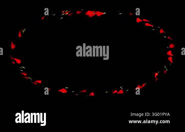 Animated red fire drops swirling in a fast circular vortex with bright ...