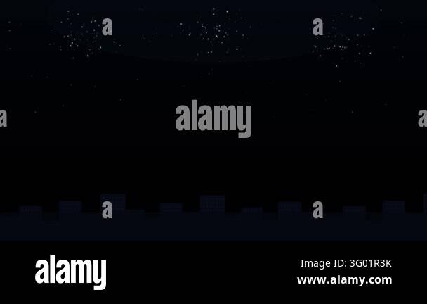 Retro pixel art city skyline silhouette against dark night sky ...