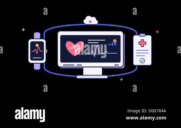 Clean animated medical technology illustration featuring a central ...