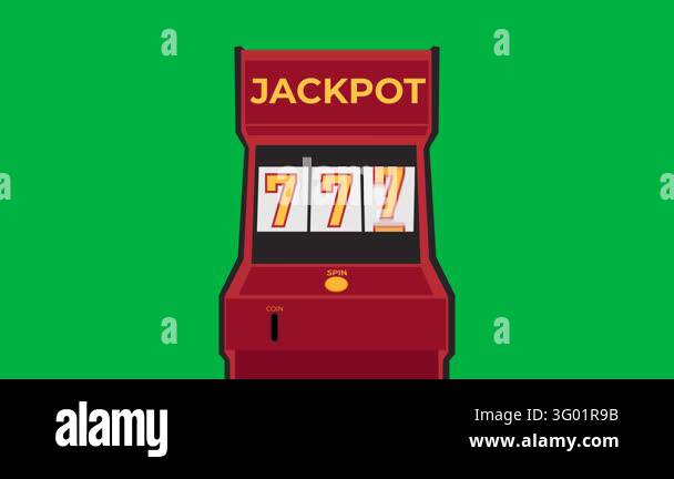 Slot machine animation with third reel spinning and hitting 777 jackpot ...
