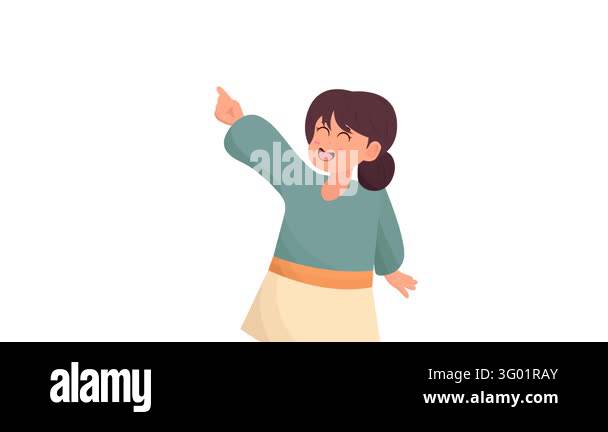Cute cartoon girl pointing up finger with cheerful expression ...