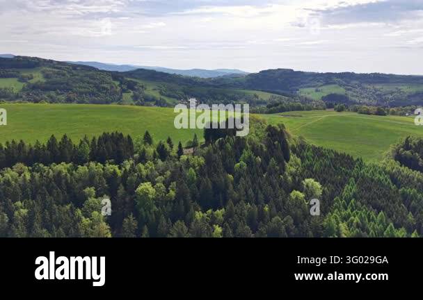 Smlll Image View of rolling green hills, patchwork meadows, and small rural ...