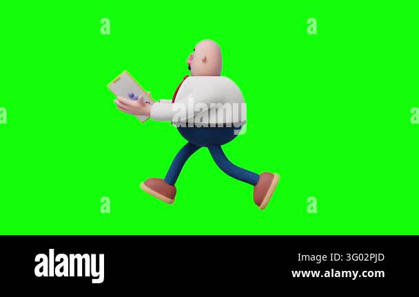 Profile Run 3D illustration of a cartoon businessman running in profile holding a ...