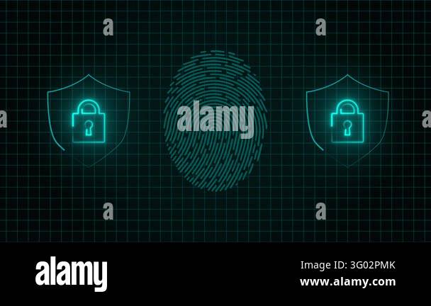 Fingerprint scanner and security padlock over grid Video Animation ...