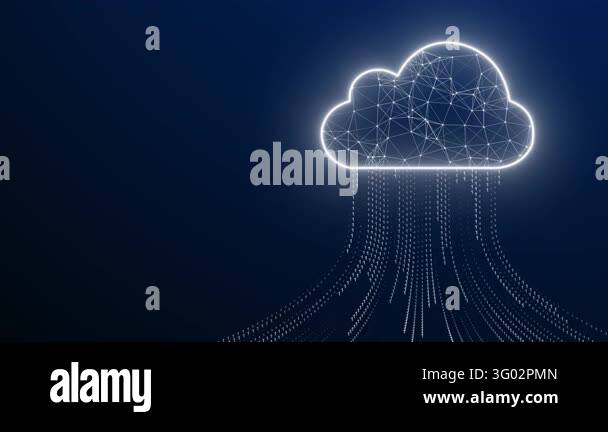 A digital cloud with glowing particles with binary code background ...