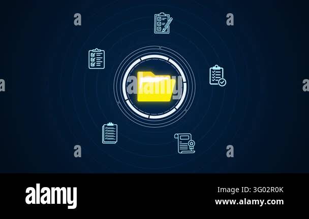 Digital file management system shows folders and documents with data ...