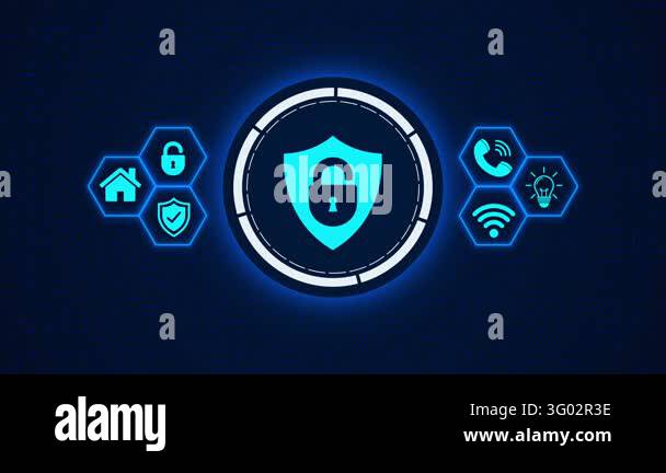 Integrated central glowing shield with lock icon for security Stock ...