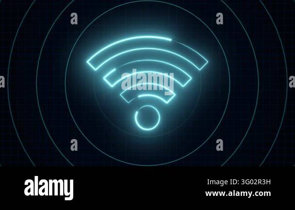 Neon Wi-Fi Signal Icon with Futuristic Glow Stock Video Footage - Alamy