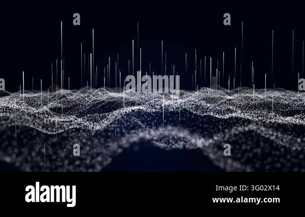 Digital glowing particles fly, Blue digital wave of particles and dots ...